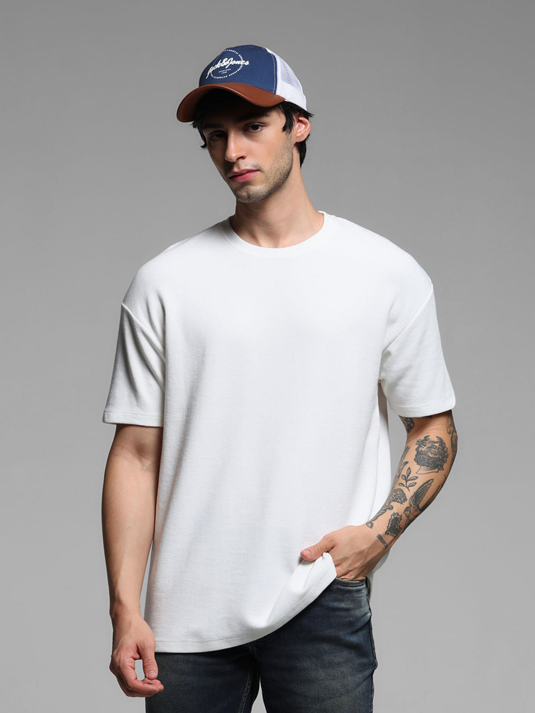 WHITE COTTON OVERSIZED T-SHIRT - S