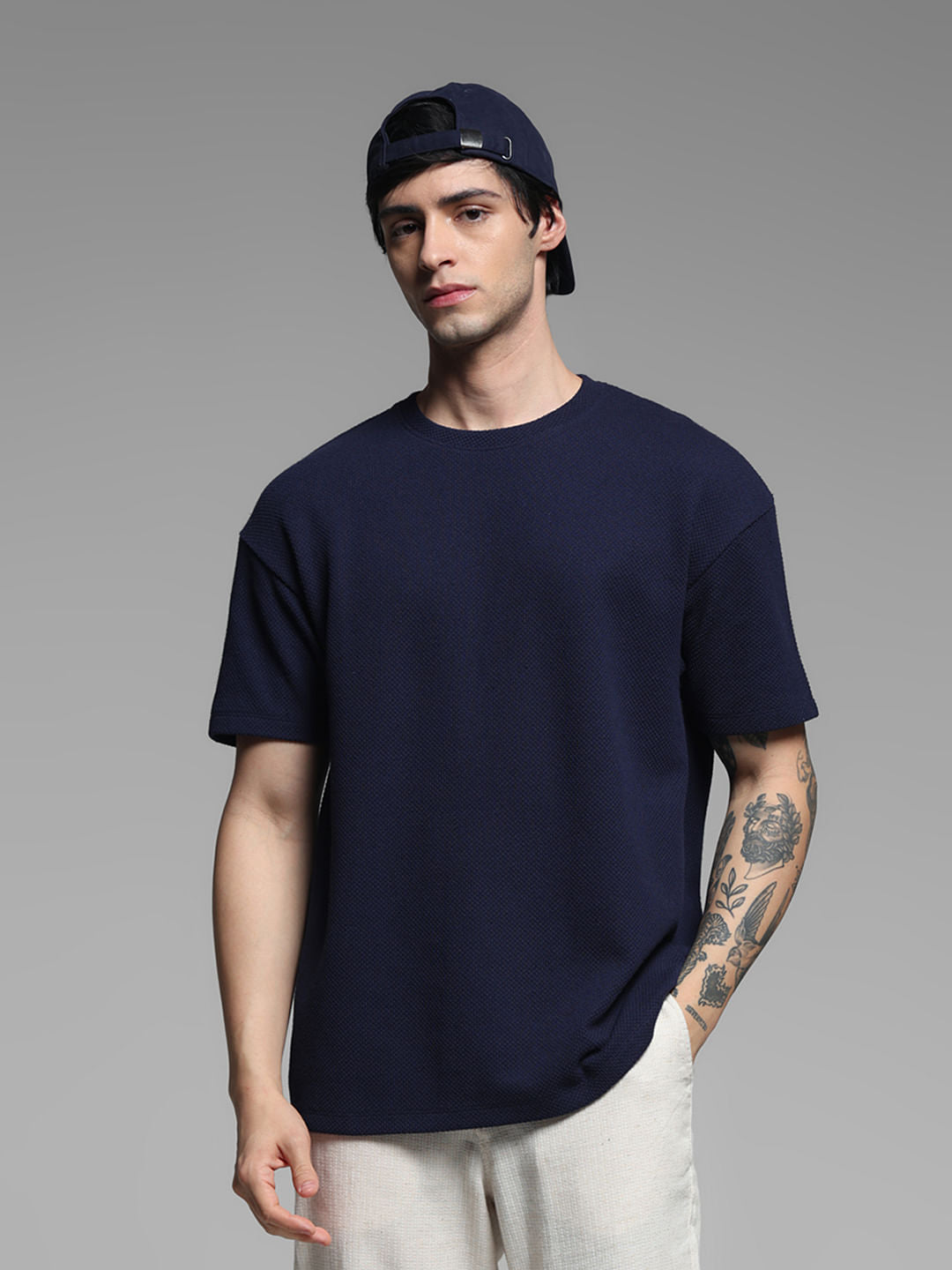 Navy Blue Crew Neck T-shirt - S