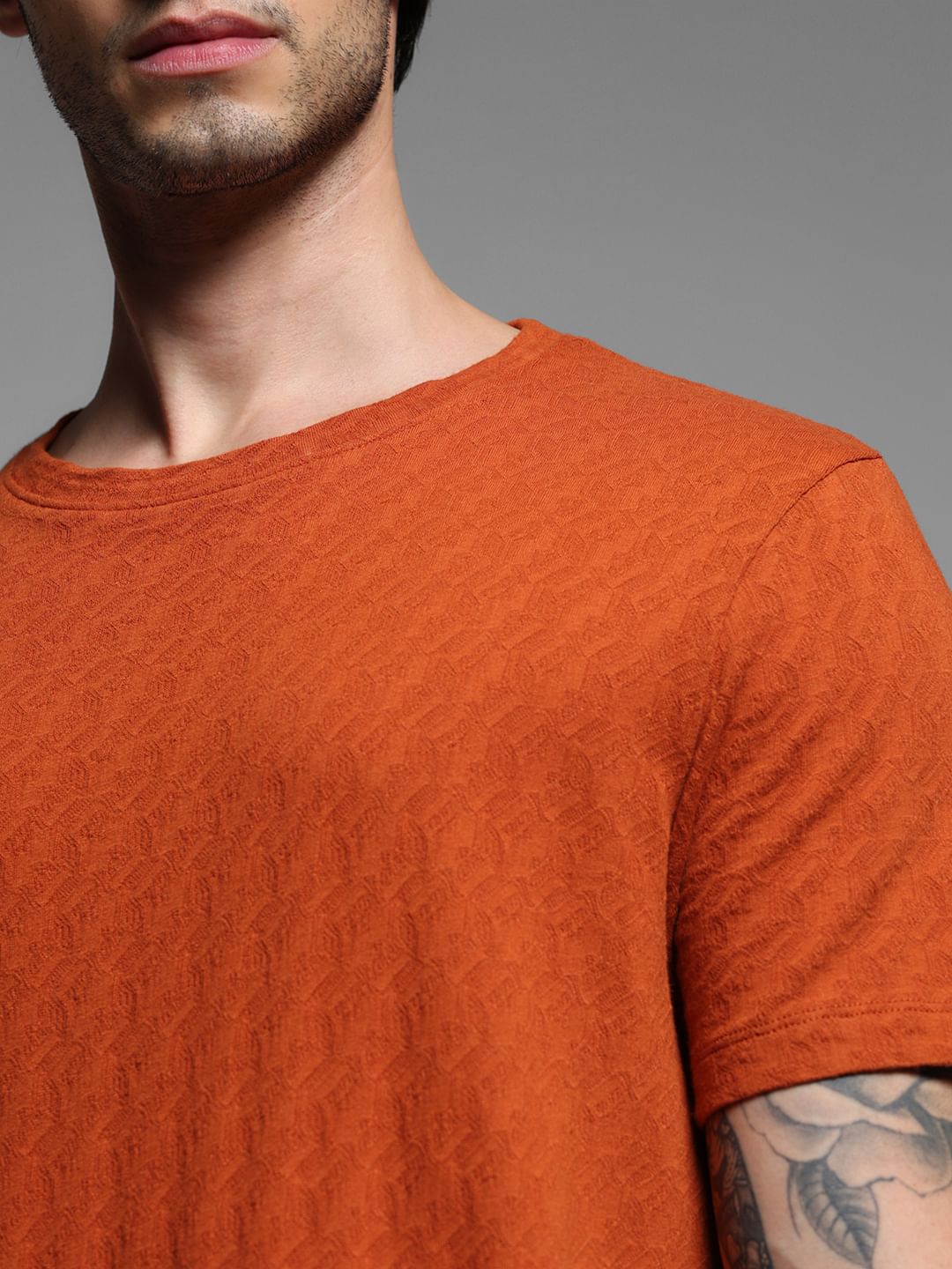 BROWN COTTON CREW NECK T-SHIRT