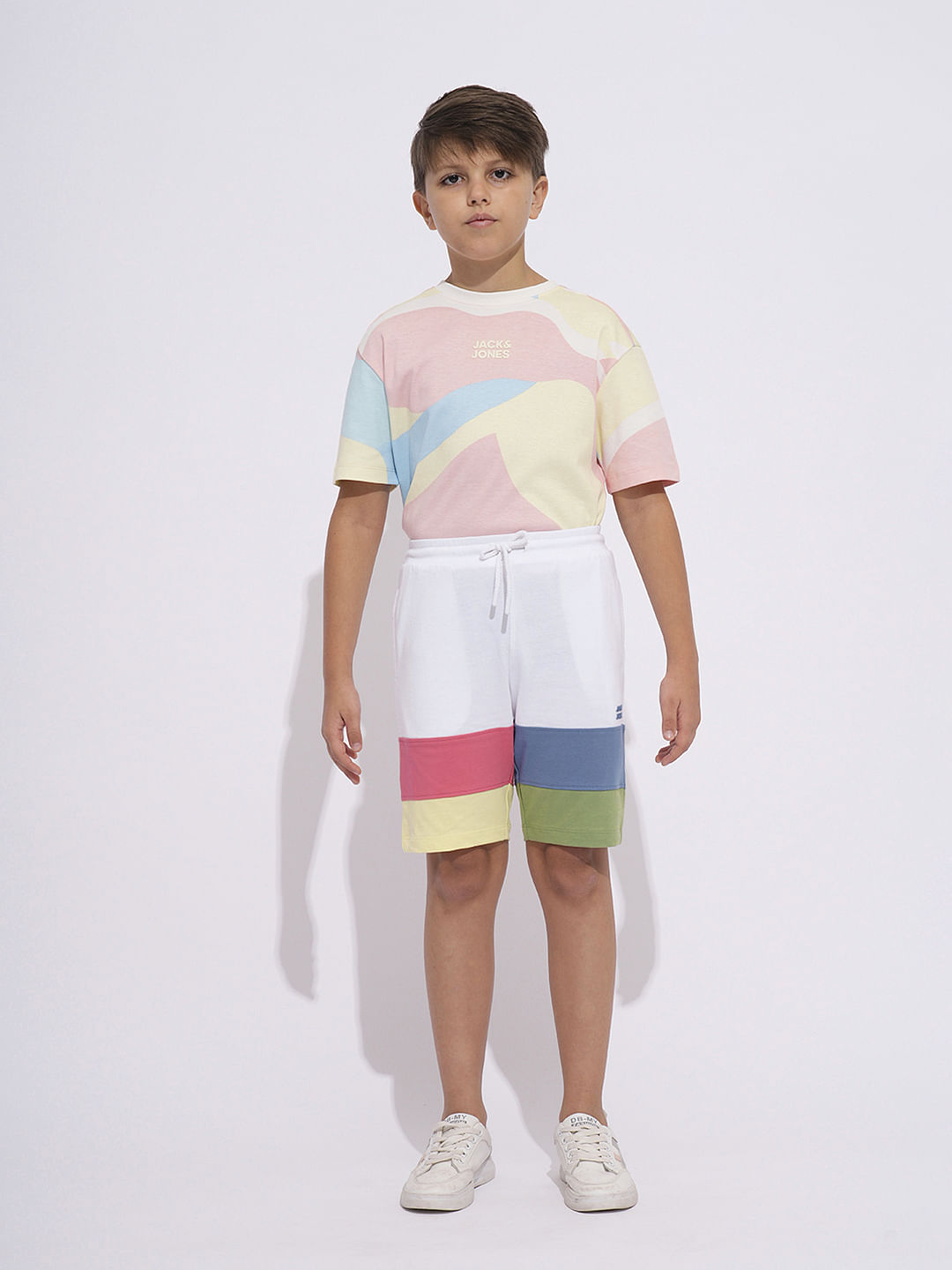 Boys White Printed Cotton Shorts