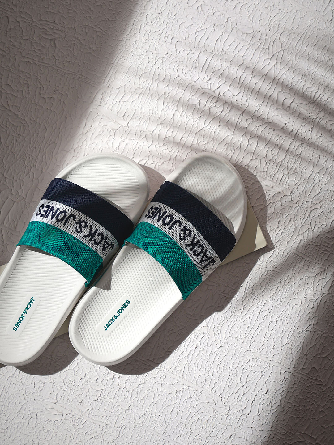 White Logo Print Pool Sliders - 40