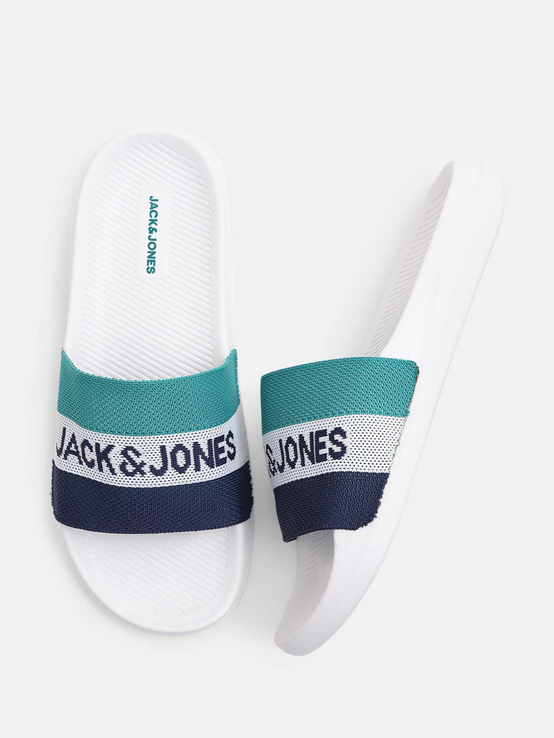 White Logo Print Pool Sliders