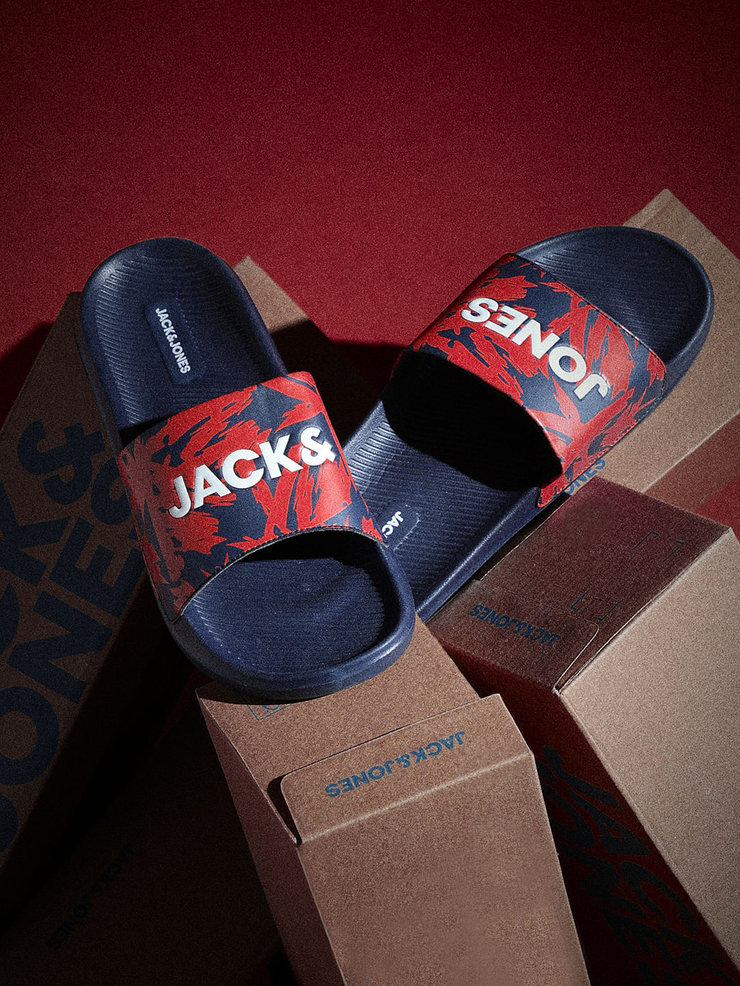 Blue Abstract Logo Print Pool Sliders - 40