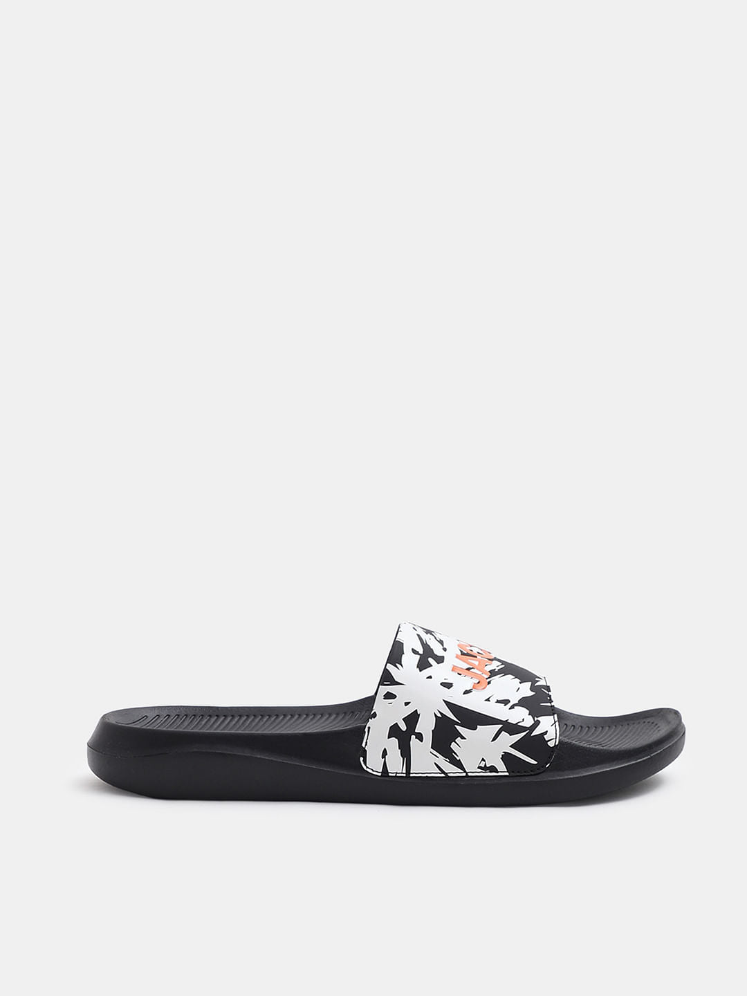 Black Abstract Logo Print Pool Sliders