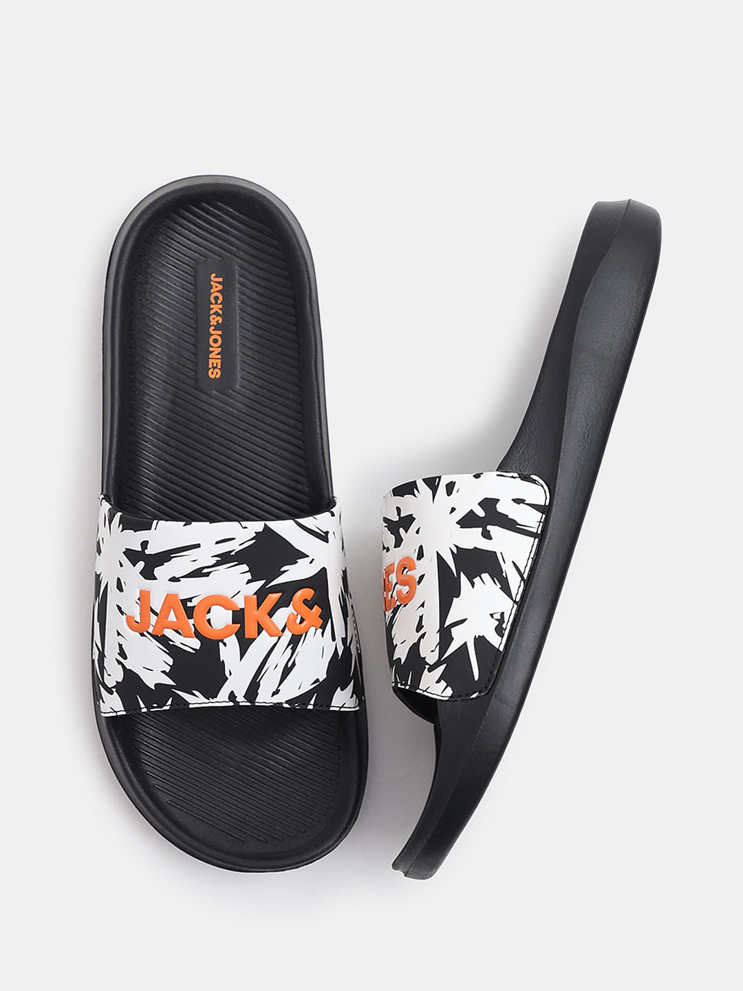 Black Abstract Logo Print Pool Sliders