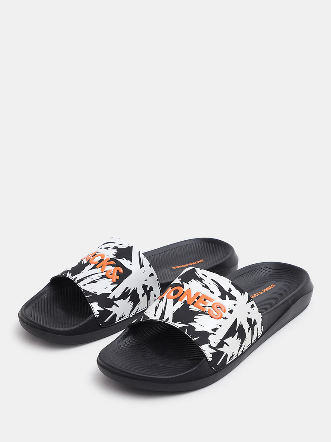 Black Abstract Logo Print Pool Sliders