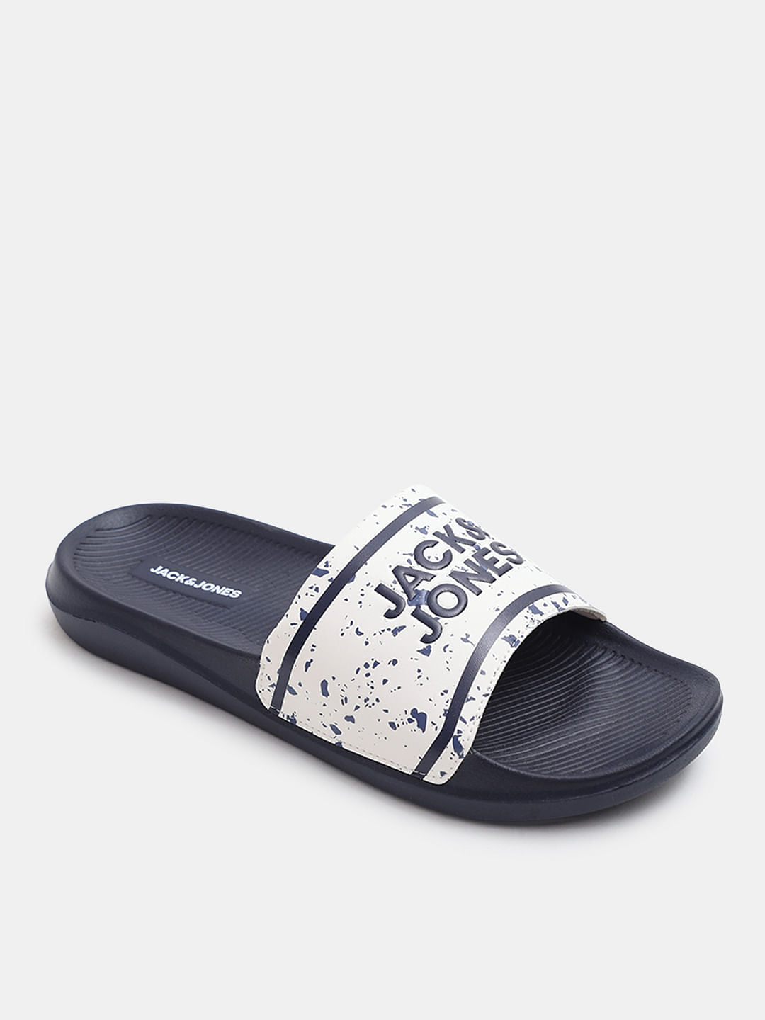 Navy Blue Logo Print Pool Sliders
