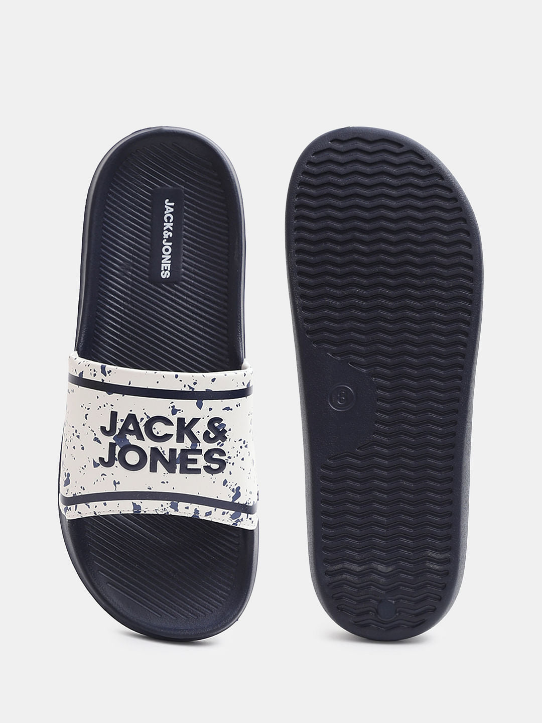 Navy Blue Logo Print Pool Sliders