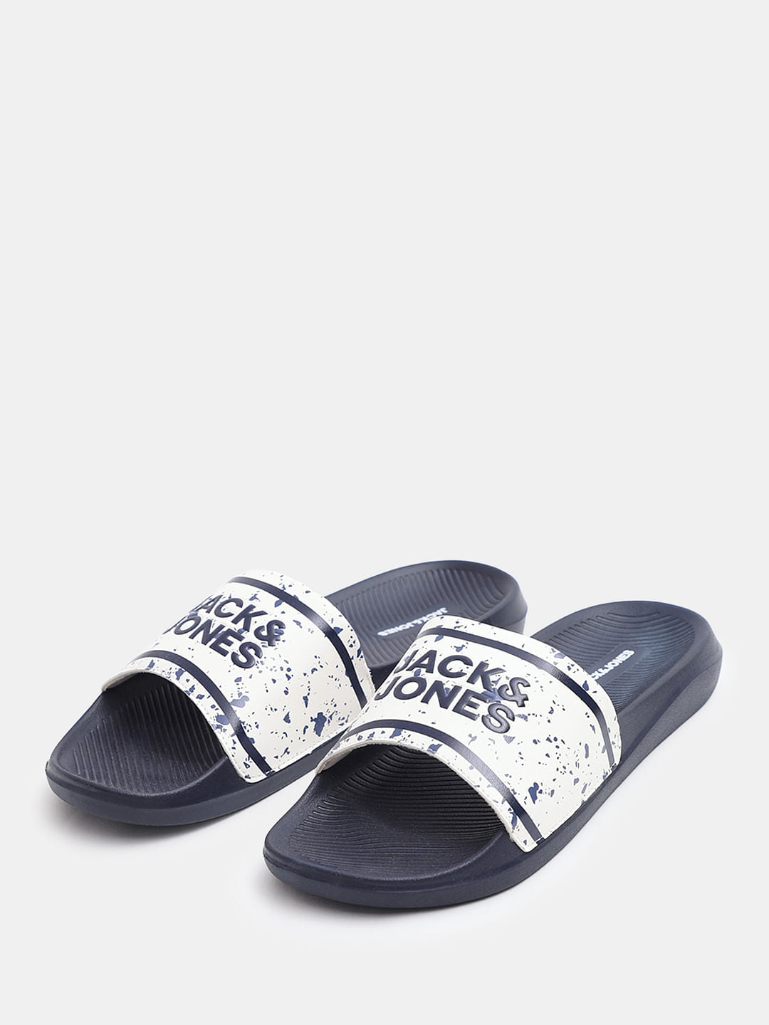 Navy Blue Logo Print Pool Sliders