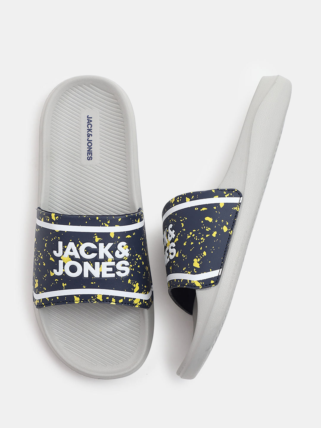 Grey Logo Print Pool Sliders