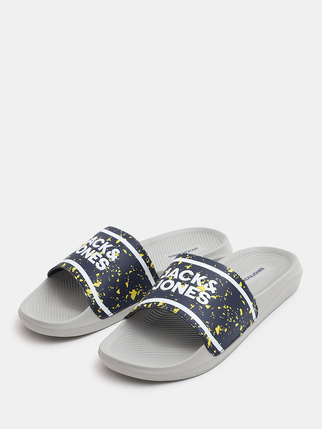 Grey Logo Print Pool Sliders
