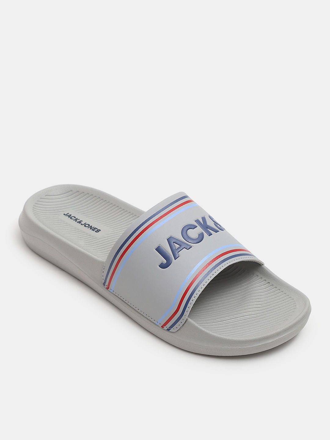 Grey Logo Print Pool Sliders