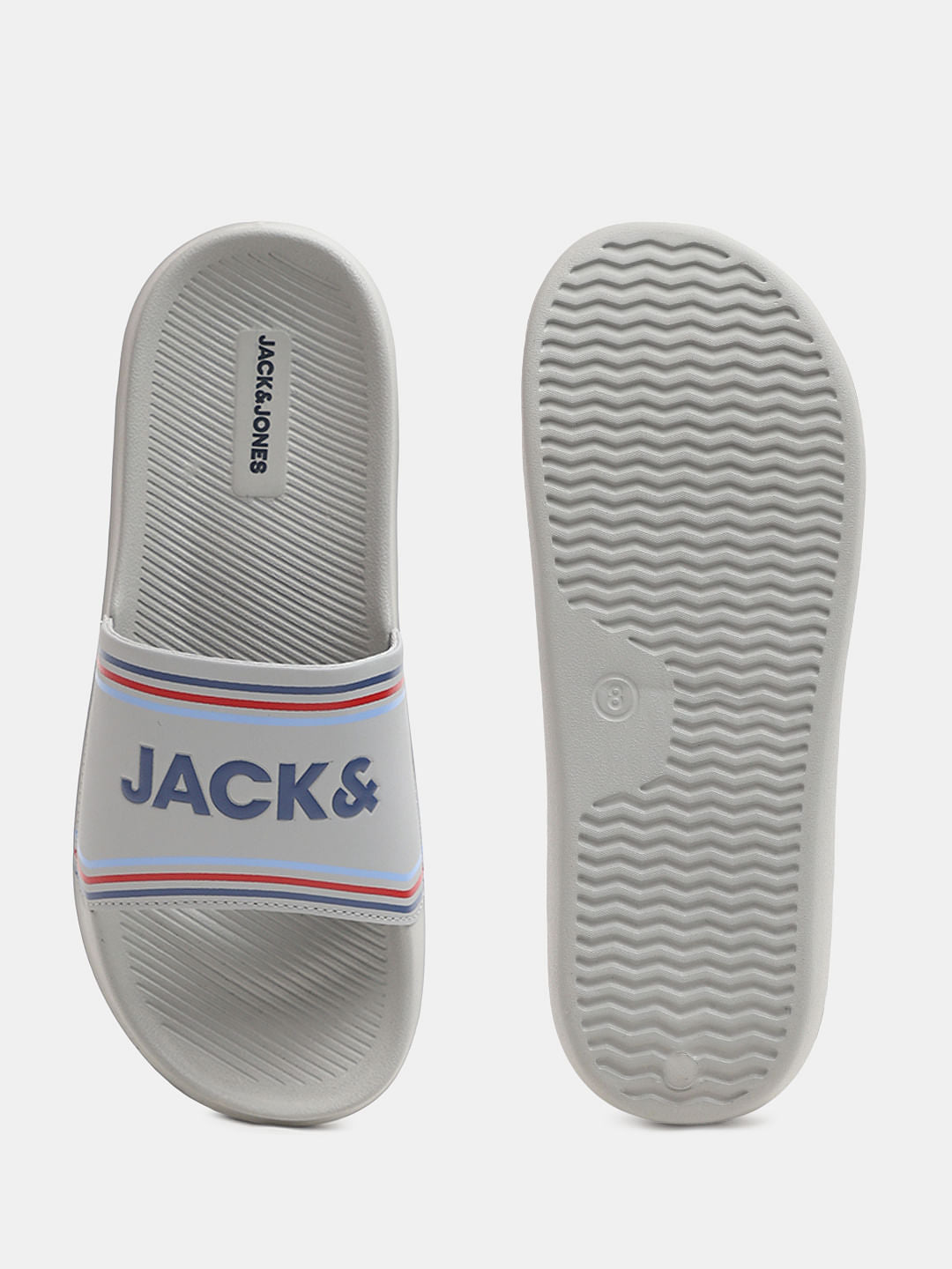 Grey Logo Print Pool Sliders