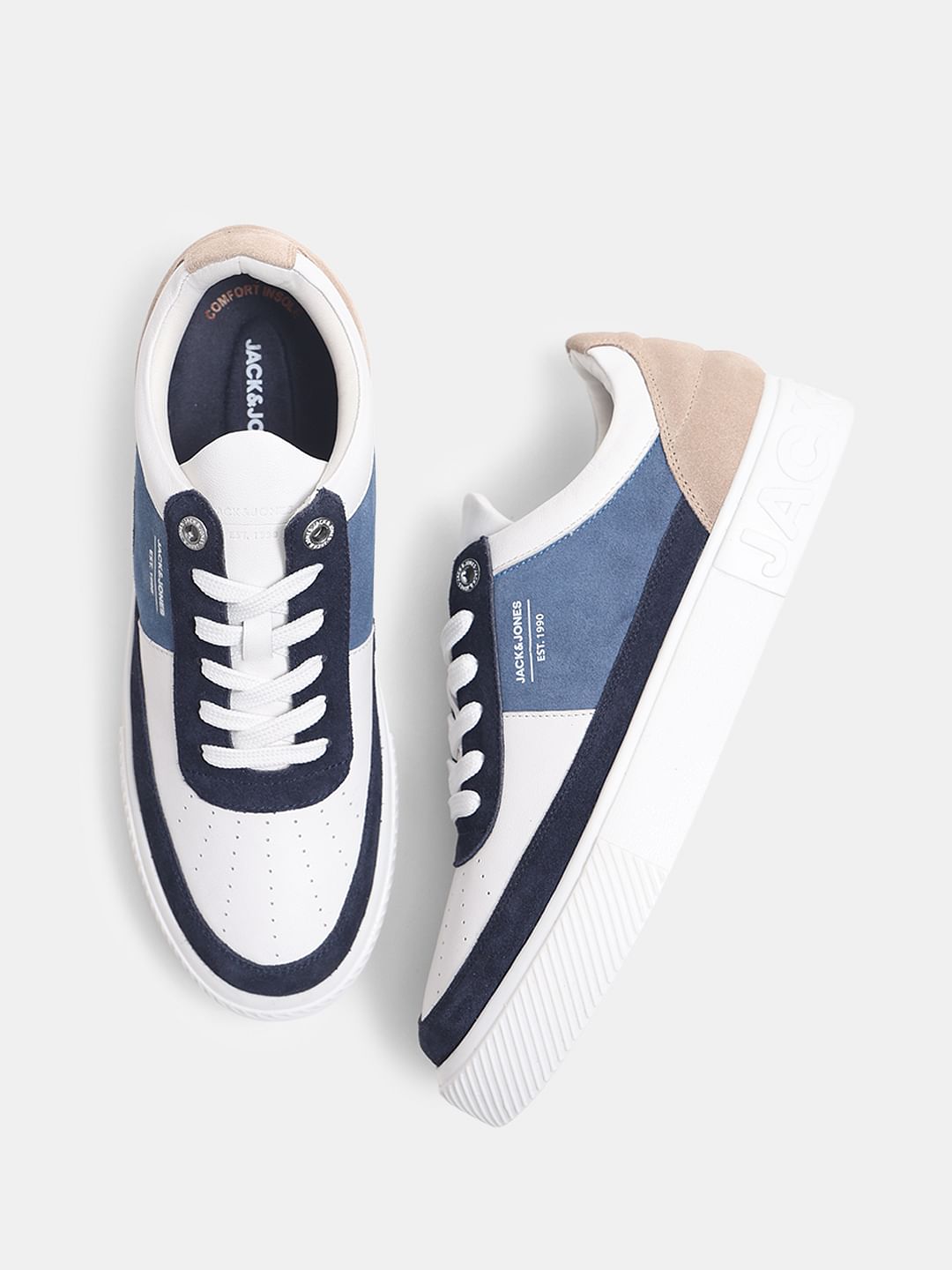 White Suede Detail Colourblocked Sneakers