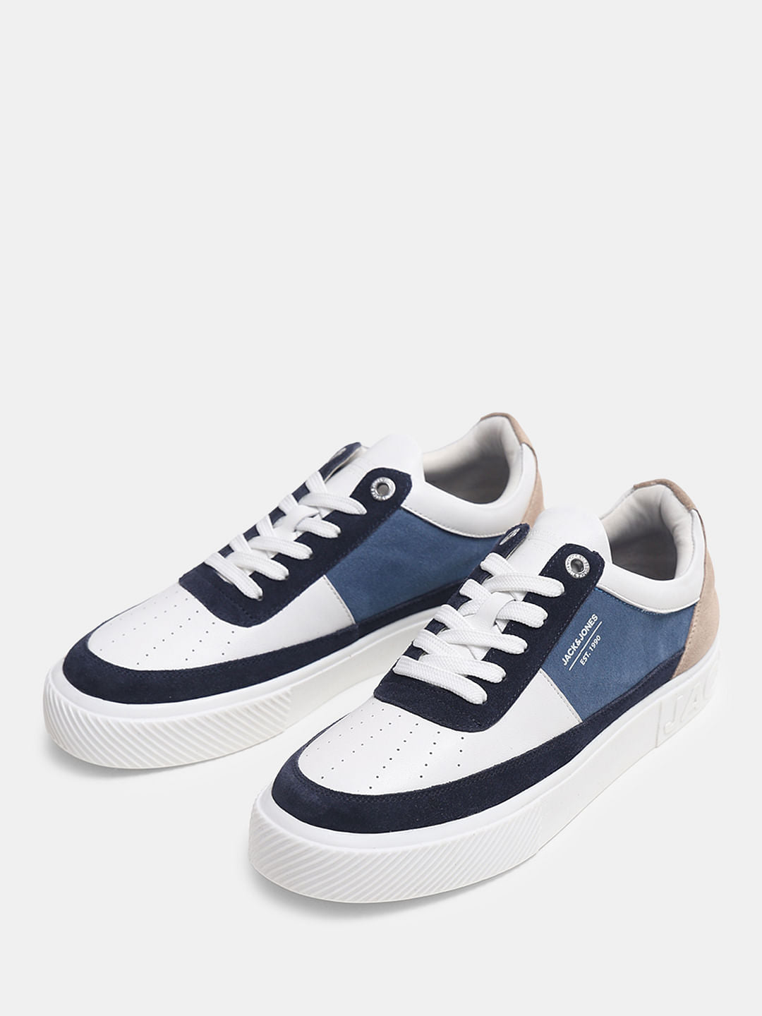 White Suede Detail Colourblocked Sneakers