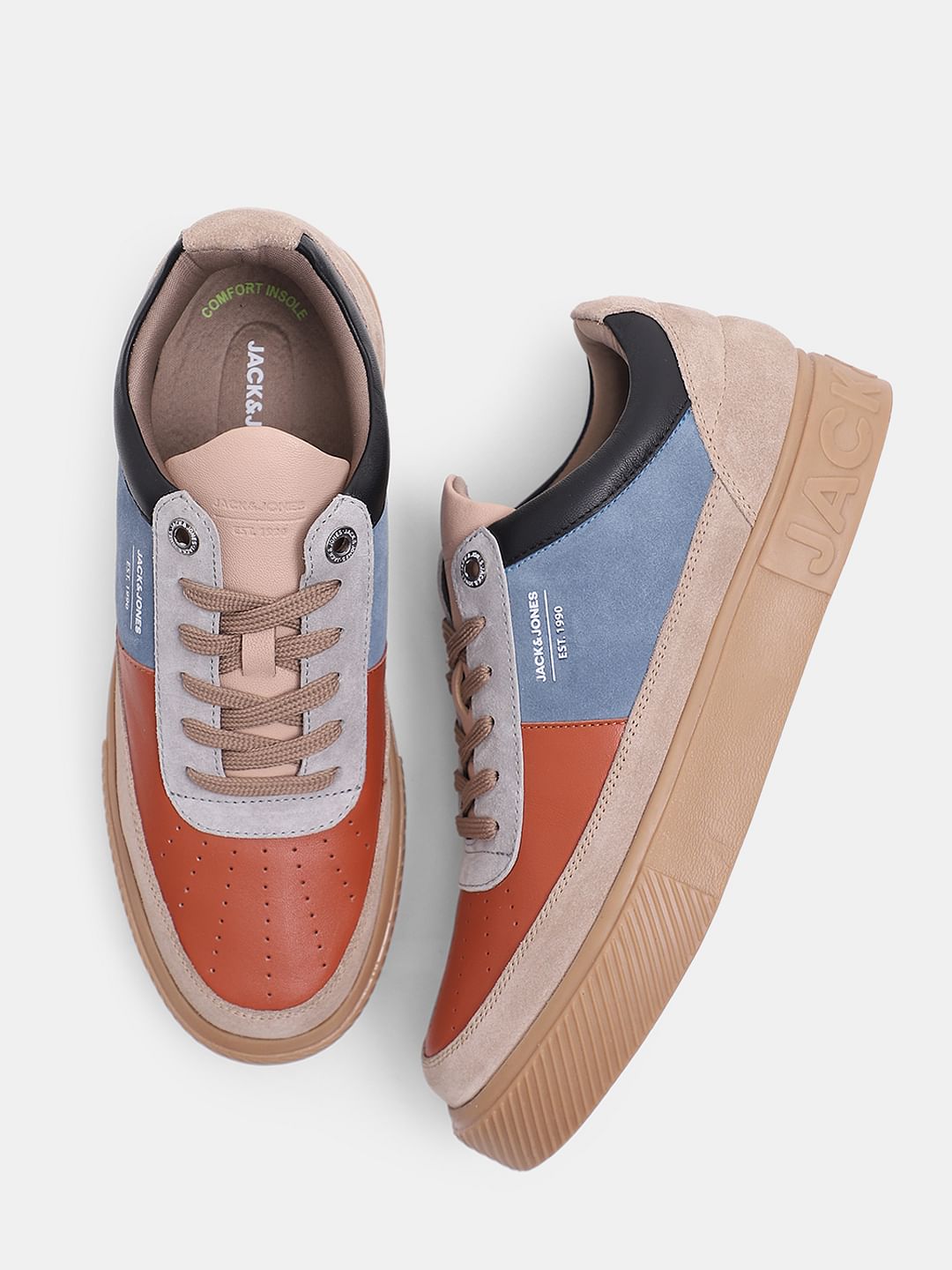 Beige Suede Colourblocked Sneakers