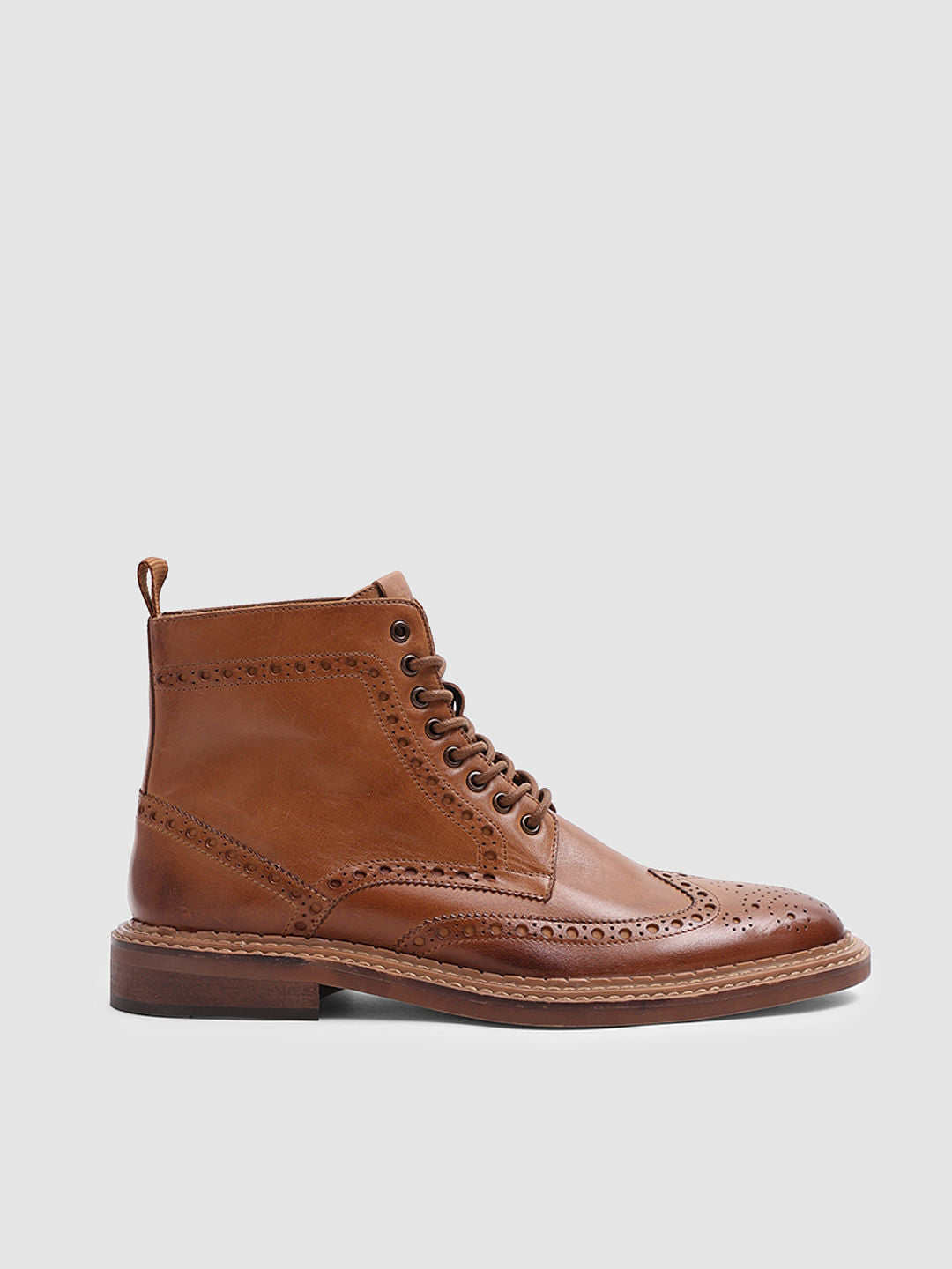 Brown Brogue Wingtip Leather Boots