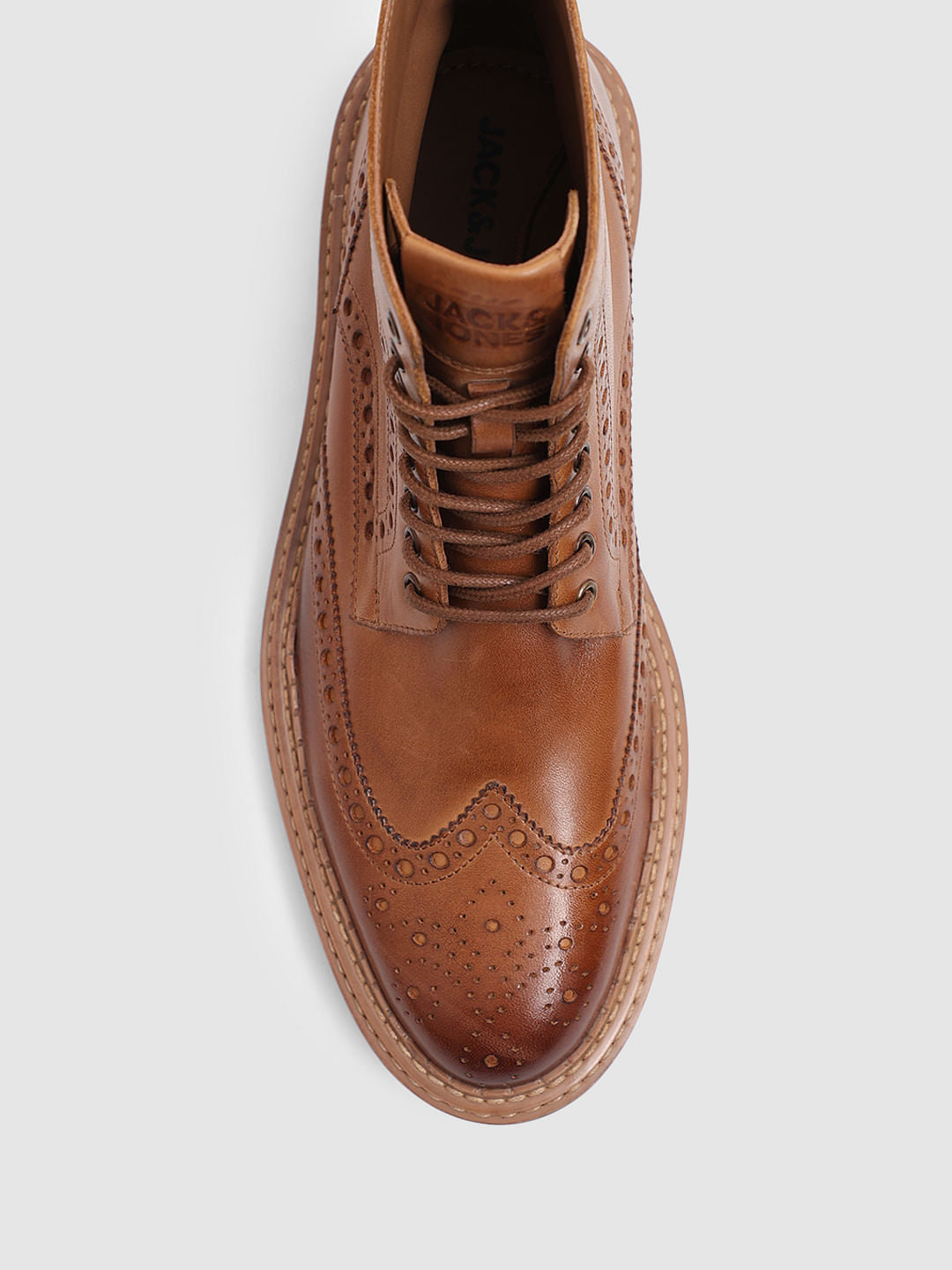 Brown Brogue Wingtip Leather Boots