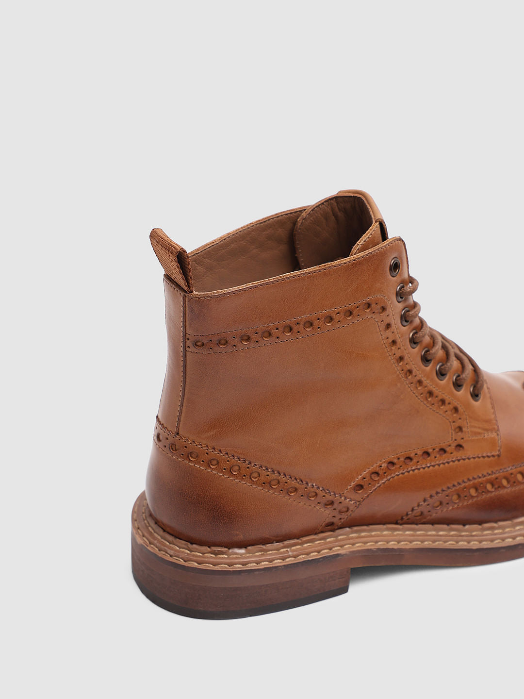 Brown Brogue Wingtip Leather Boots