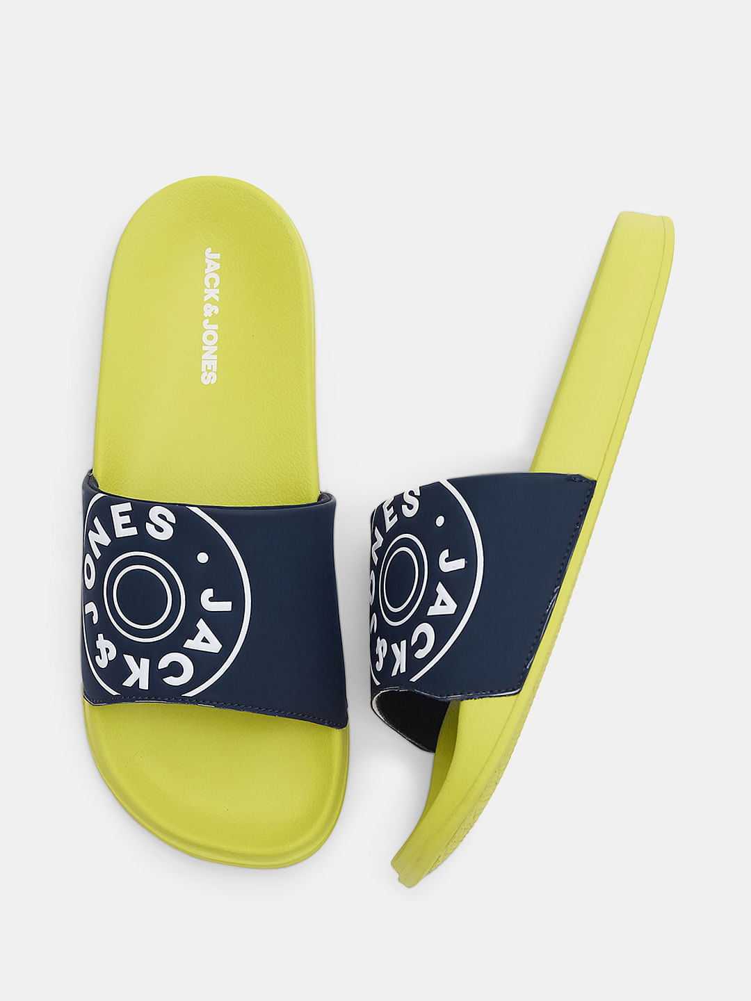 Lime Yellow Logo Print Pool Sliders