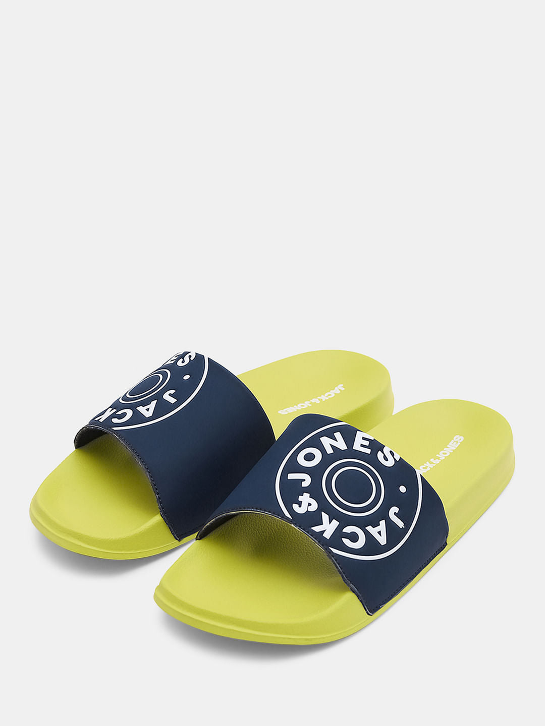 Lime Yellow Logo Print Pool Sliders