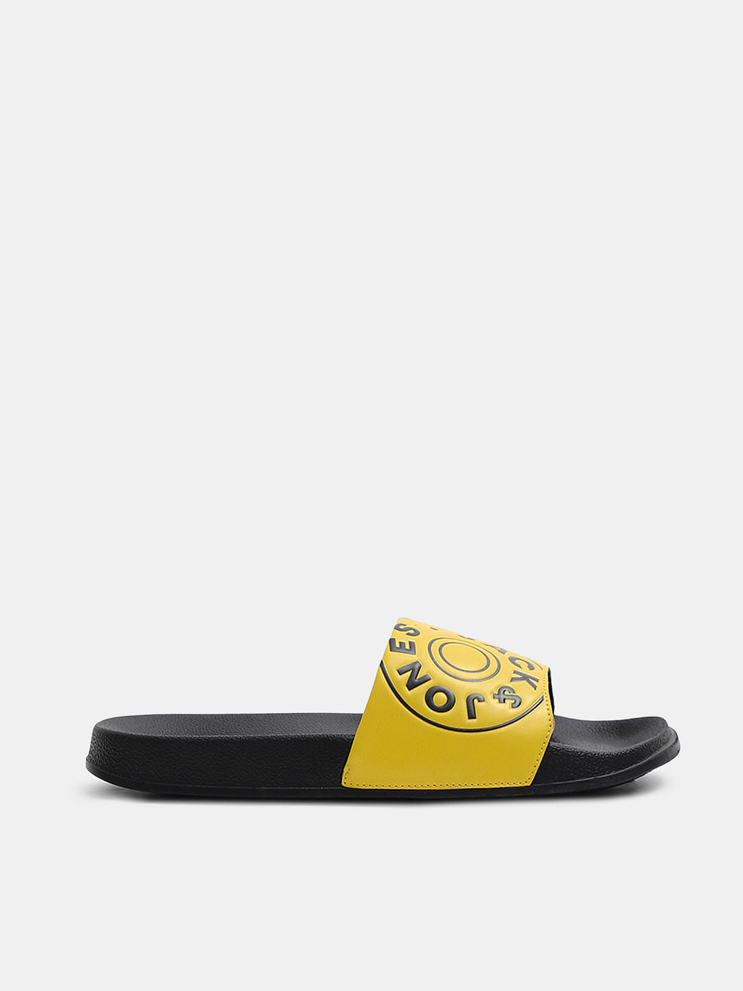 Yellow Logo Print Pool Sliders