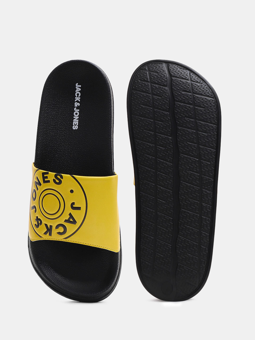Yellow Logo Print Pool Sliders