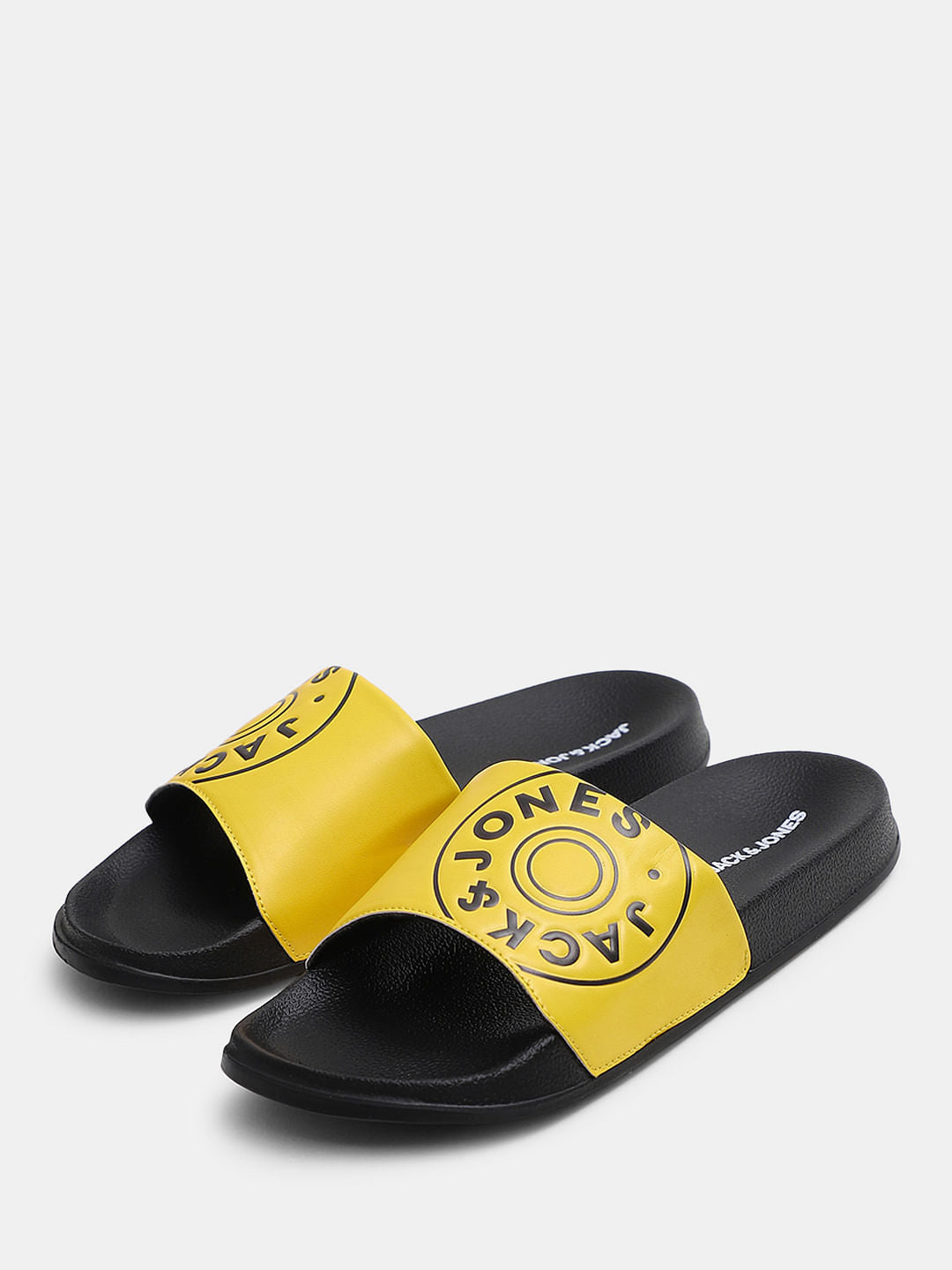 Yellow Logo Print Pool Sliders