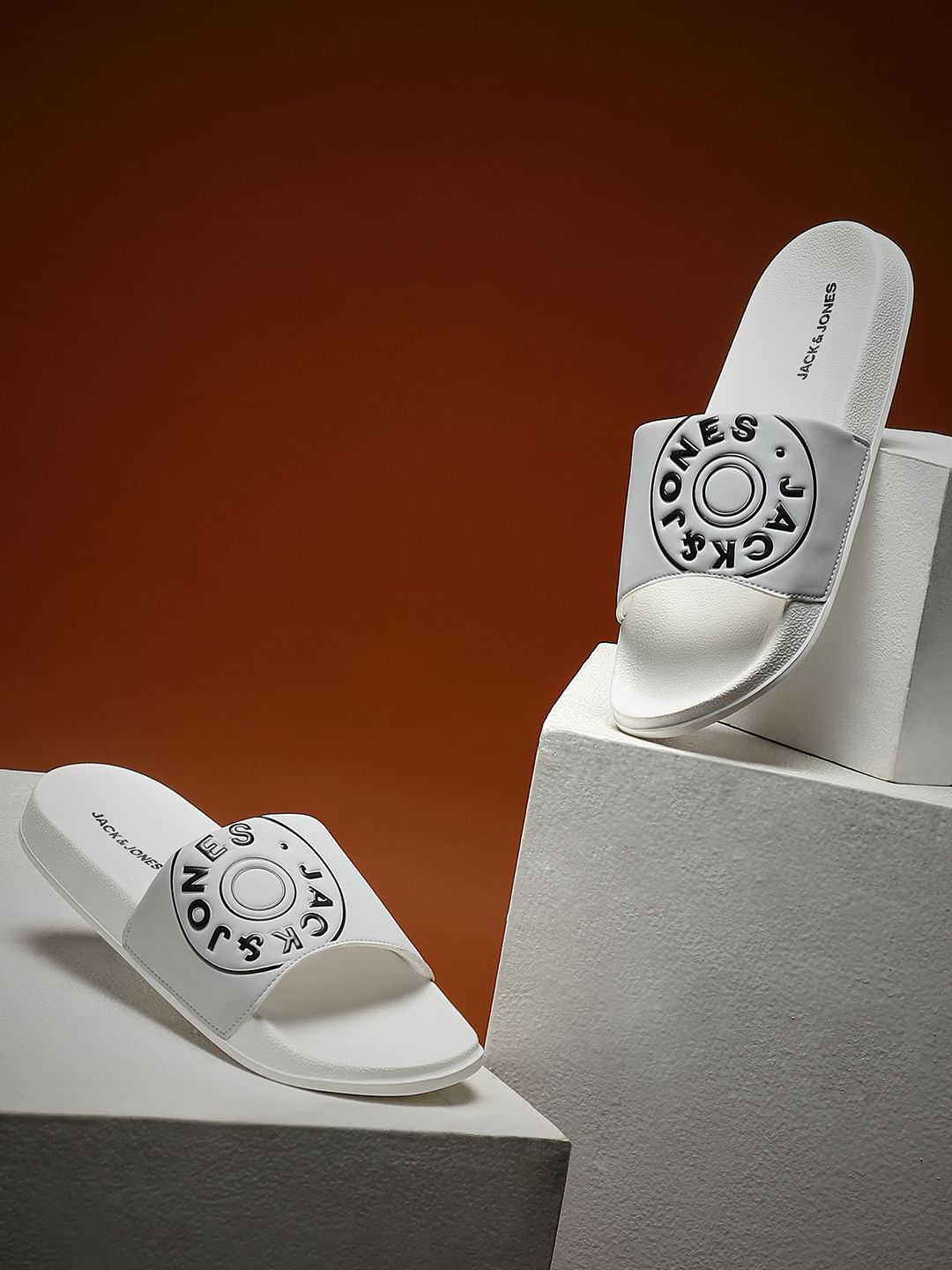 White Logo Print Pool Sliders