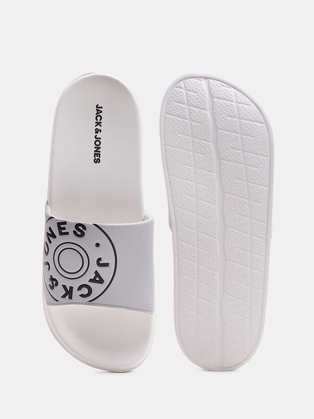 White Logo Print Pool Sliders
