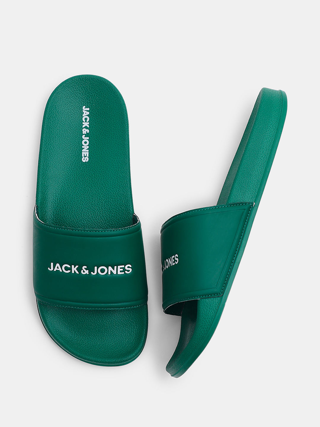 Green Small Logo Print Pool Sliders