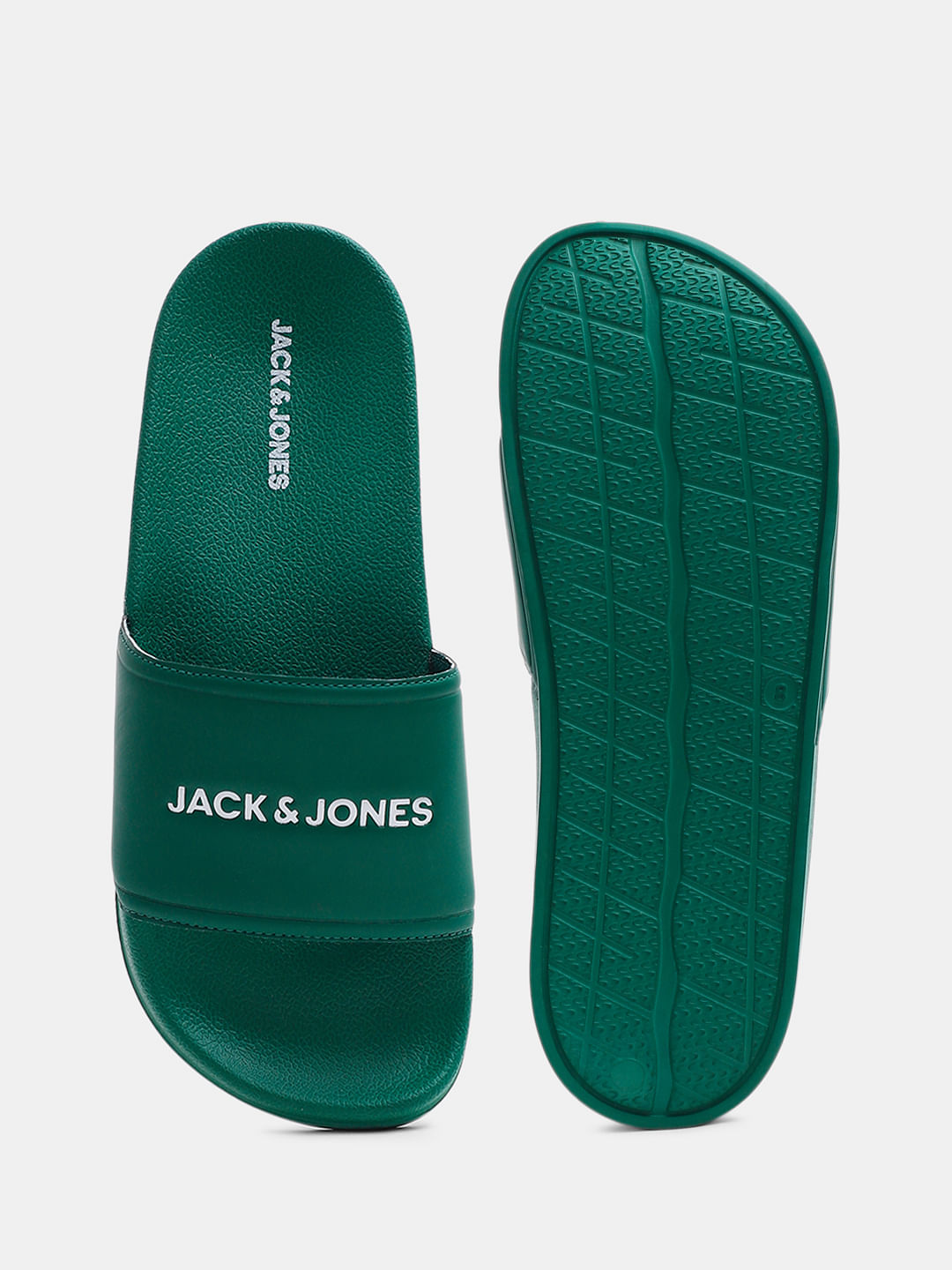 Green Small Logo Print Pool Sliders