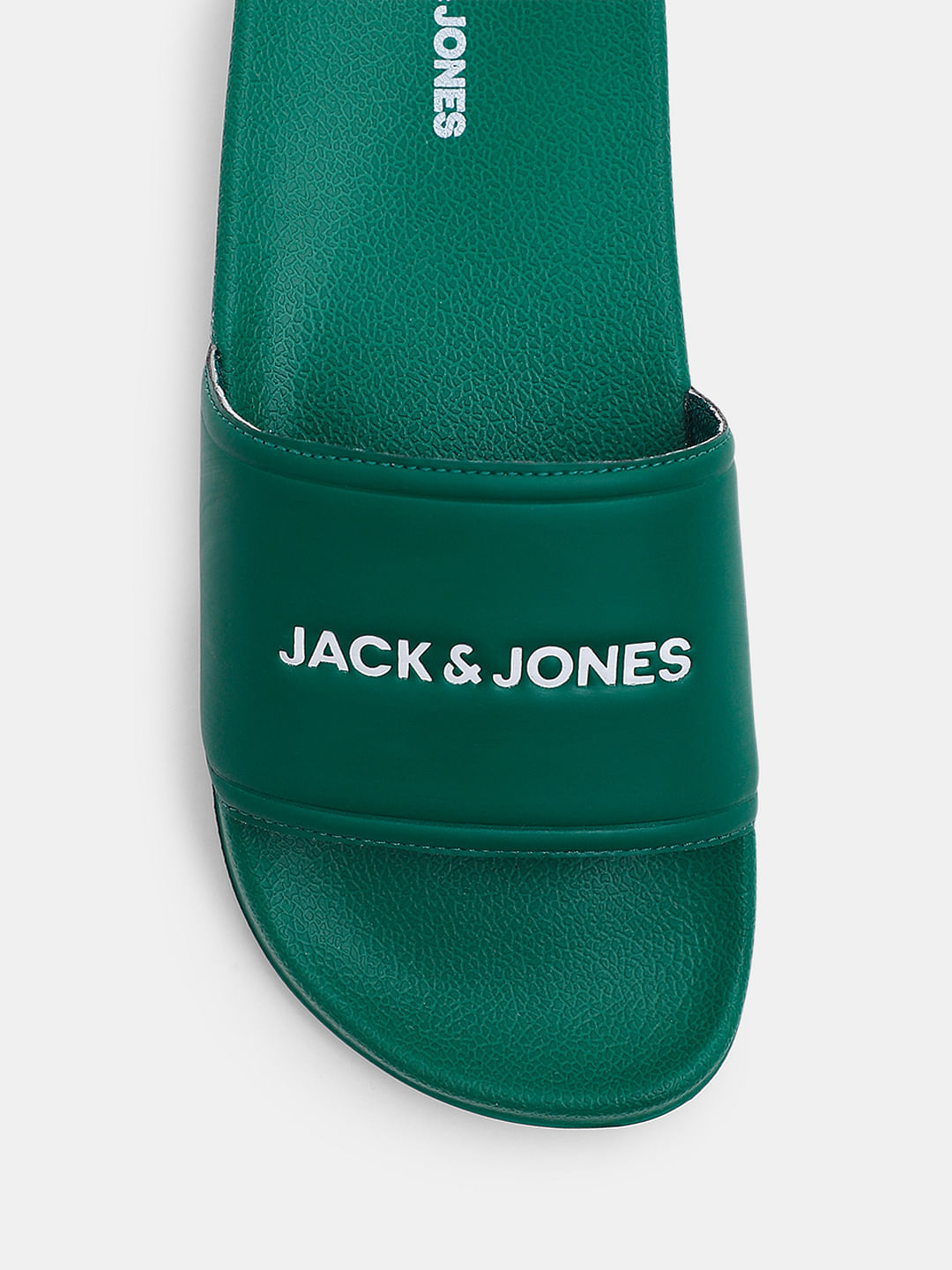 Green Small Logo Print Pool Sliders