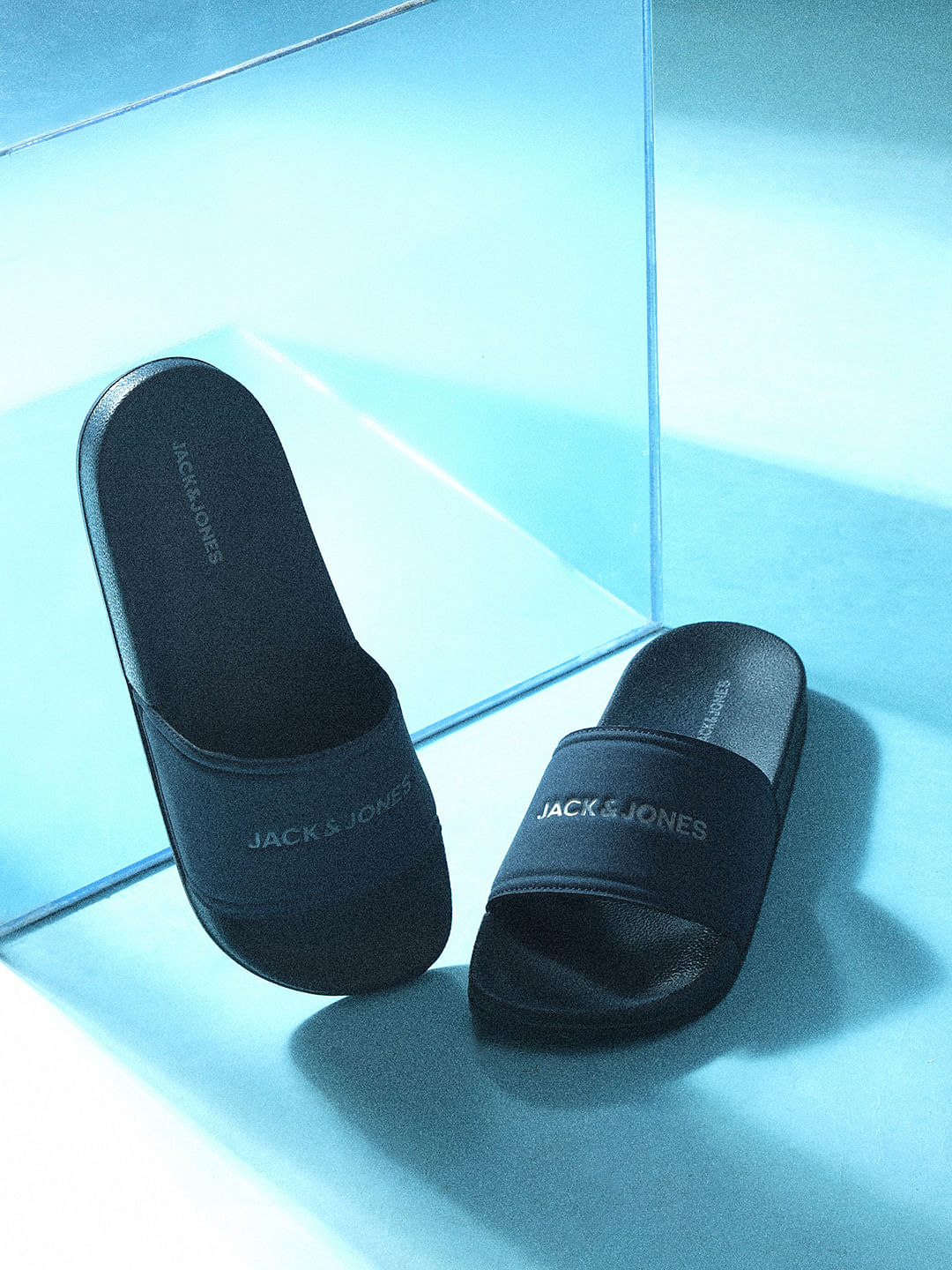 Navy Blue Logo Print Pool Sliders - 40