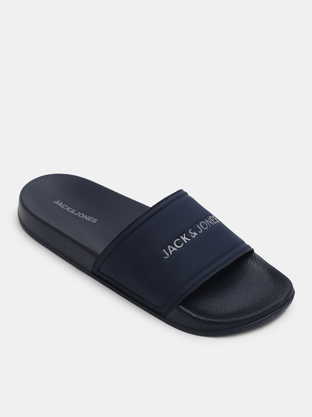 Navy Blue Logo Print Pool Sliders