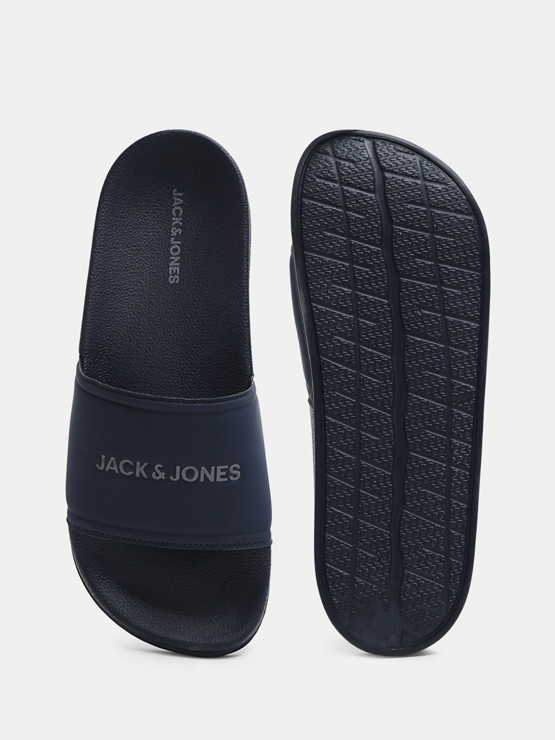 Navy Blue Logo Print Pool Sliders