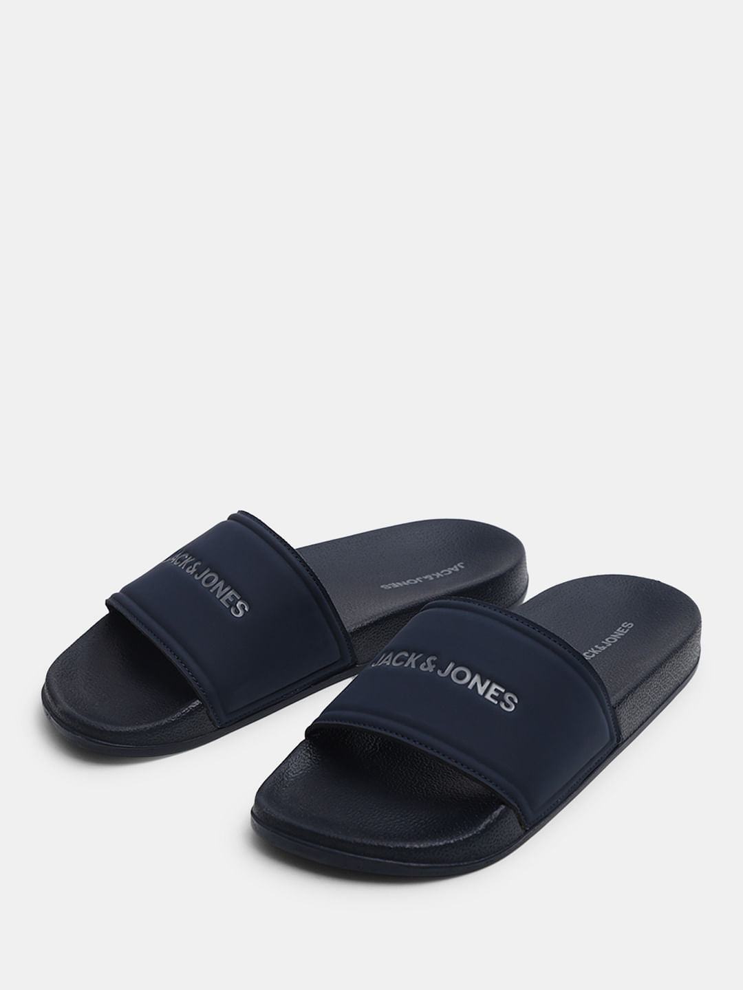 Navy Blue Logo Print Pool Sliders