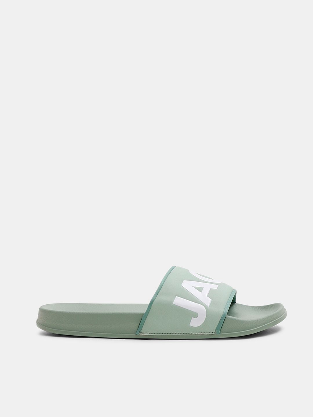 Green Big Logo Print Pool Sliders