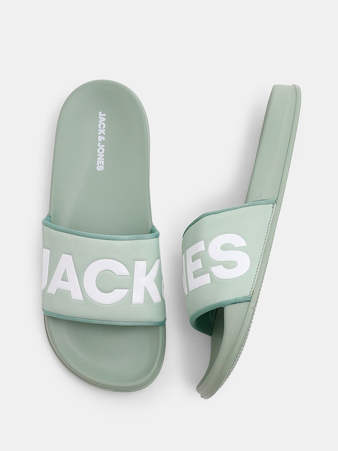 Green Big Logo Print Pool Sliders