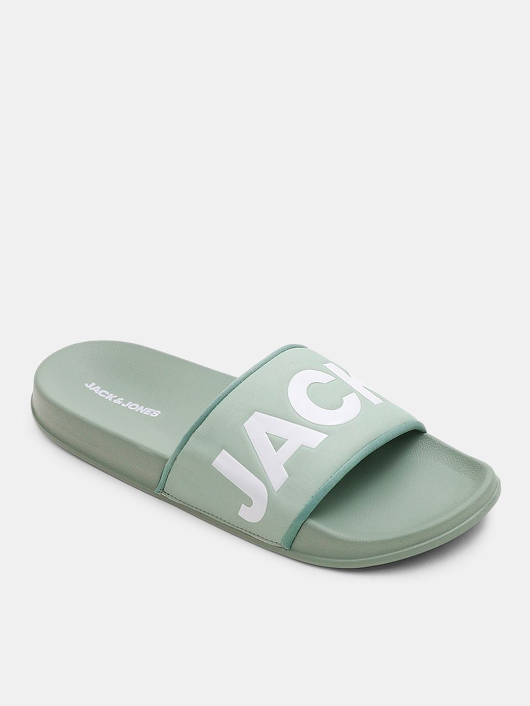 Green Big Logo Print Pool Sliders