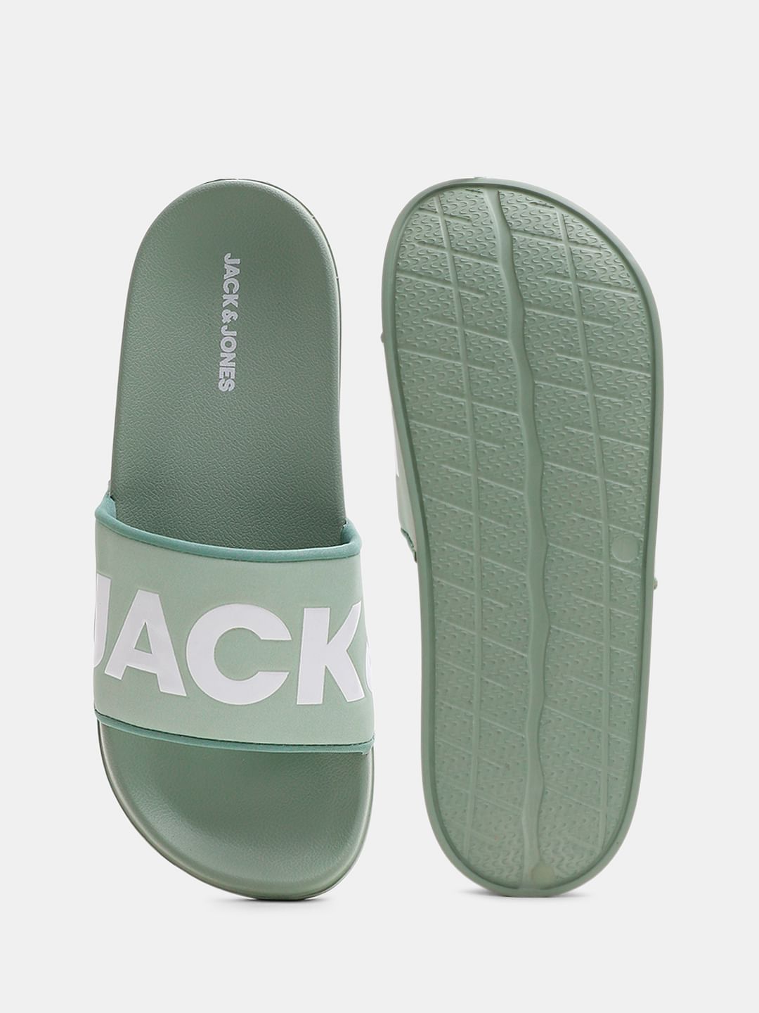 Green Big Logo Print Pool Sliders