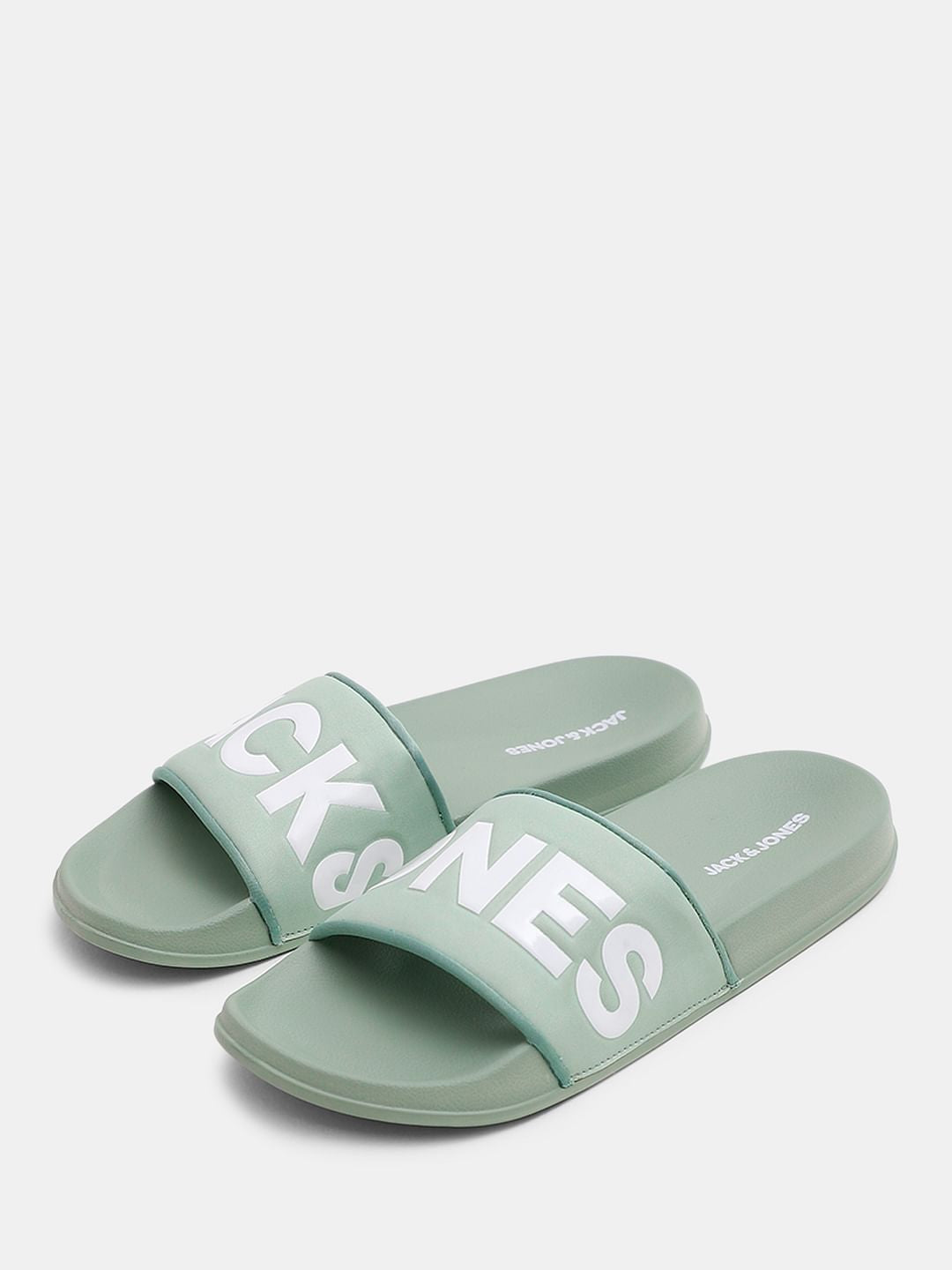 Green Big Logo Print Pool Sliders