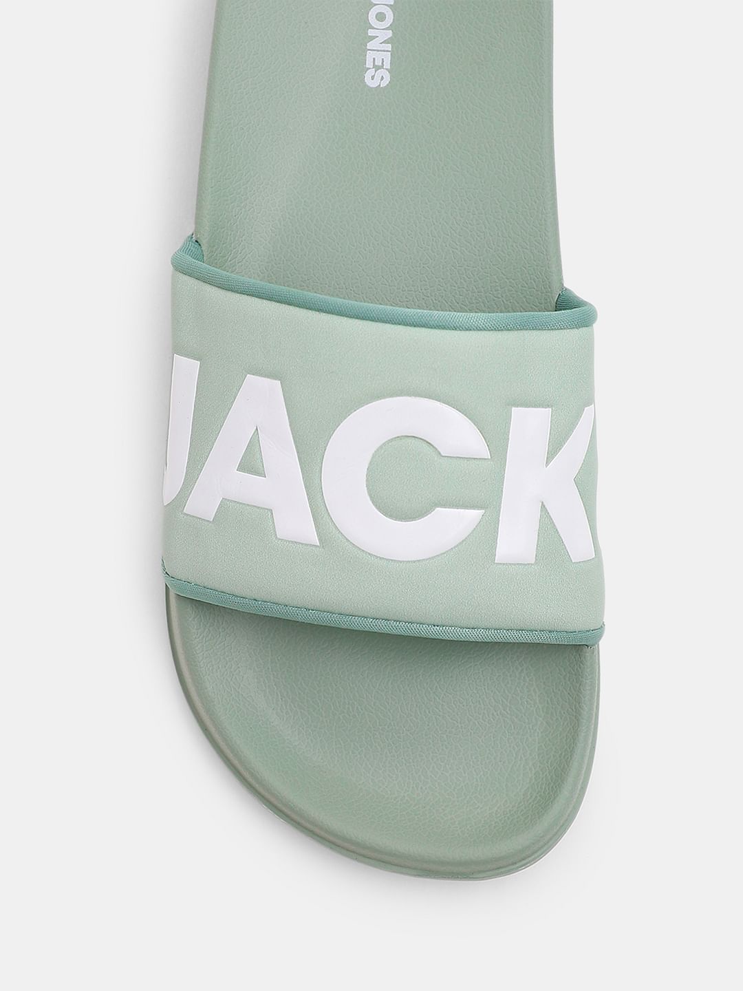 Green Big Logo Print Pool Sliders