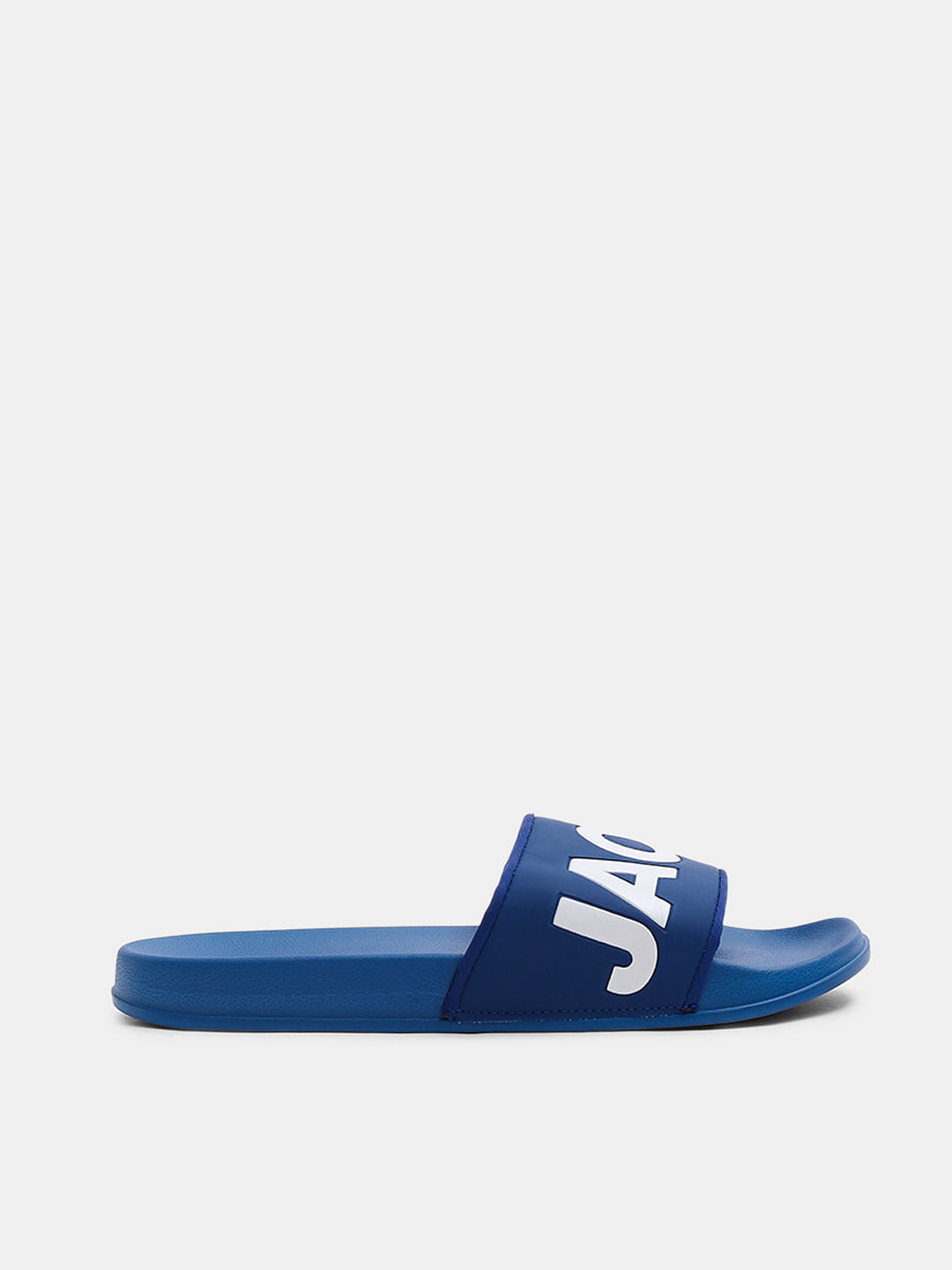 Blue Big Logo Print Pool Sliders