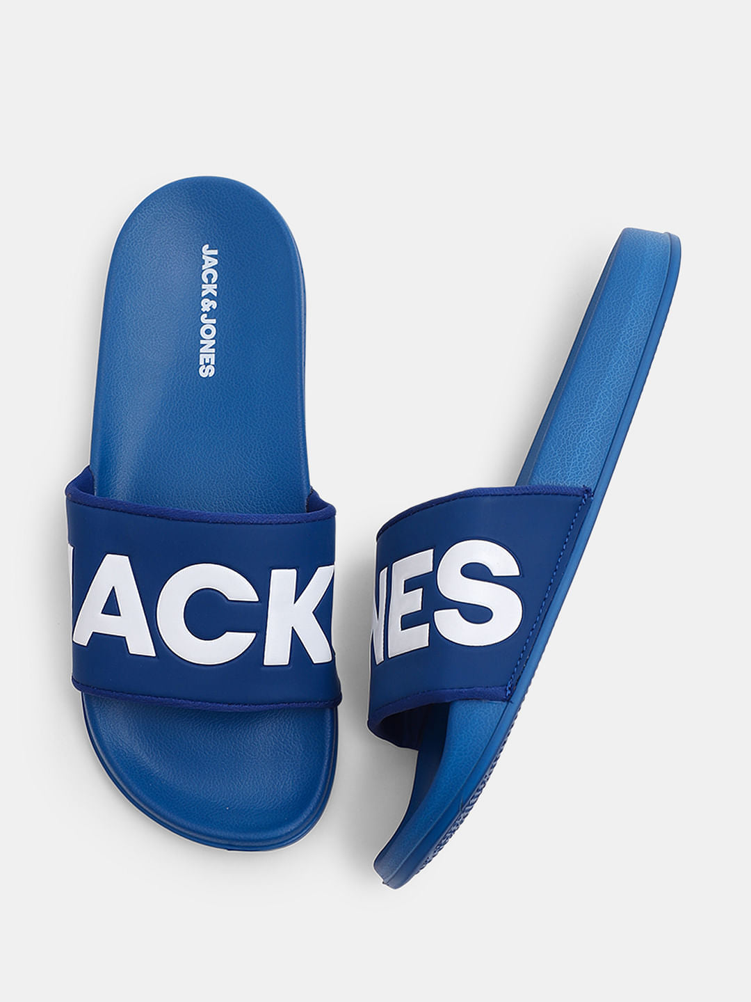 Blue Big Logo Print Pool Sliders