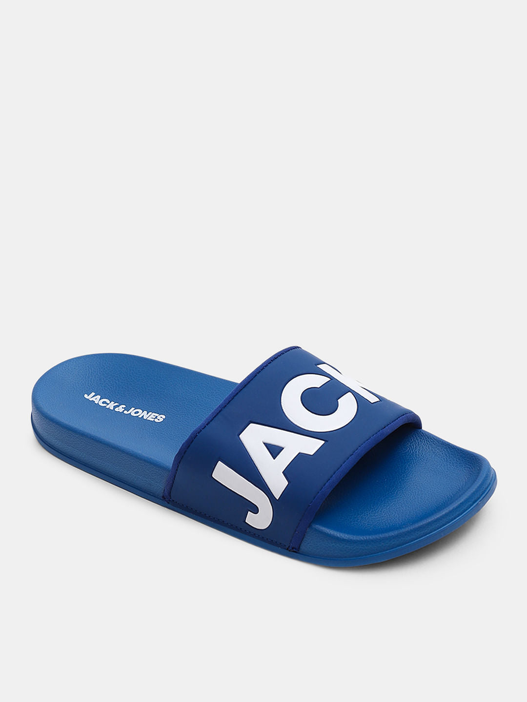 Blue Big Logo Print Pool Sliders
