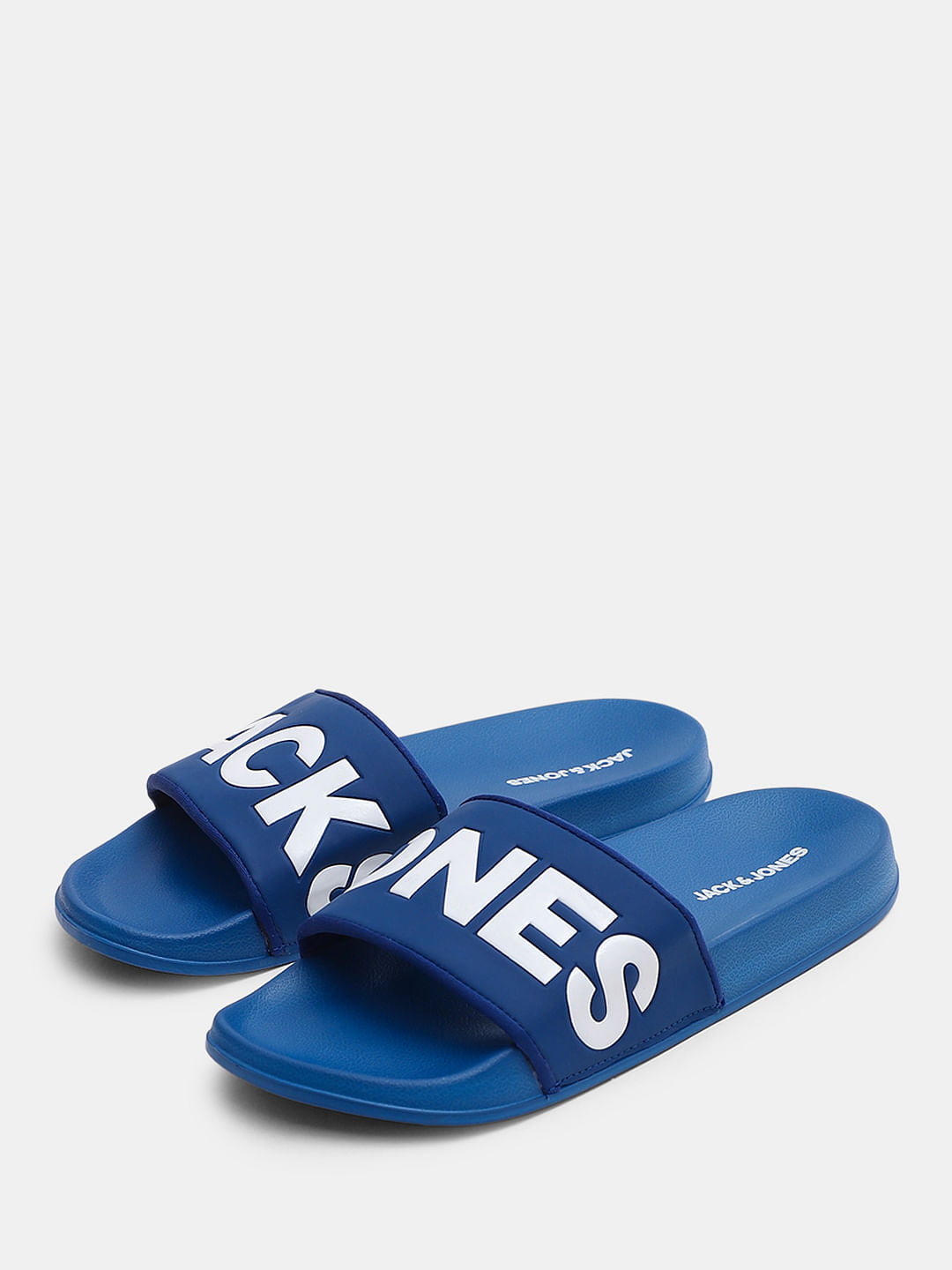 Blue Big Logo Print Pool Sliders