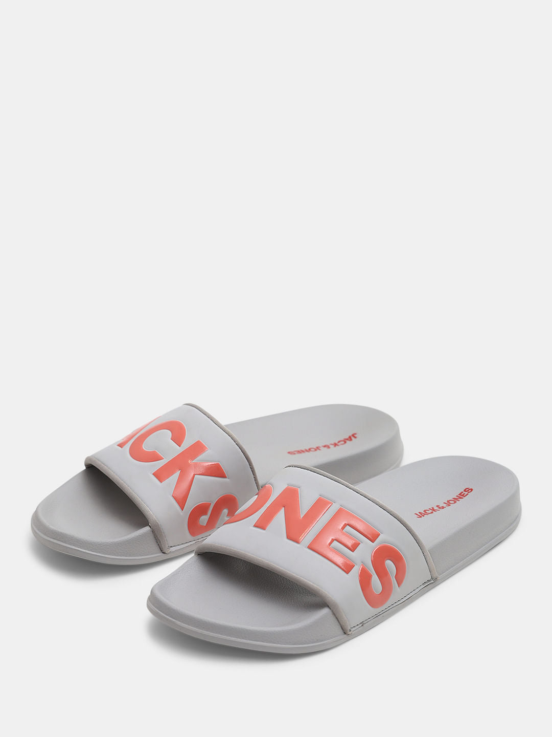 Grey Logo Print Pool Sliders