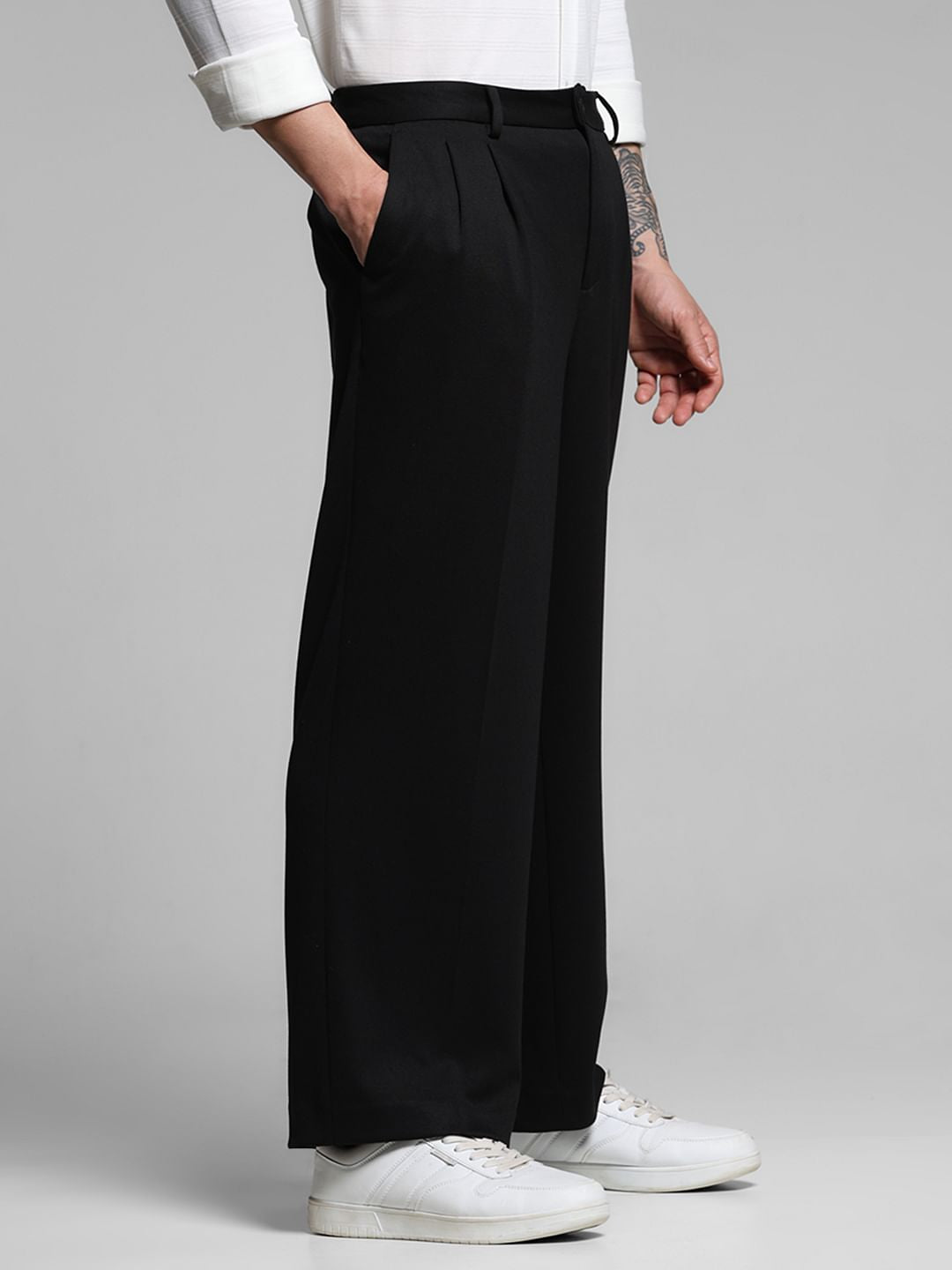 Black Mid Rise Regular Fit Pants