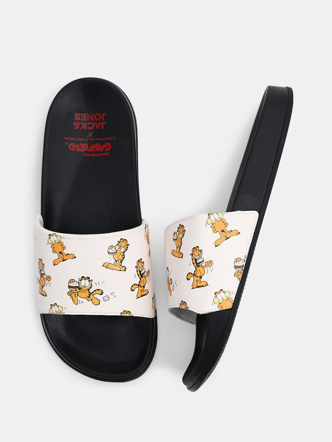 JACK&JONES X GARFIELD Black Printed Pool Sliders